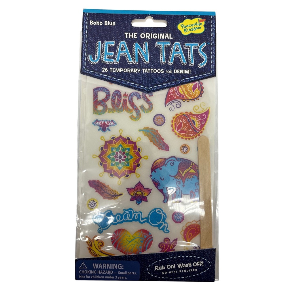 Jean Tats Boho‎ Blue Temporary Tattoos for Denim Peaceable Kingdom 26 pc
